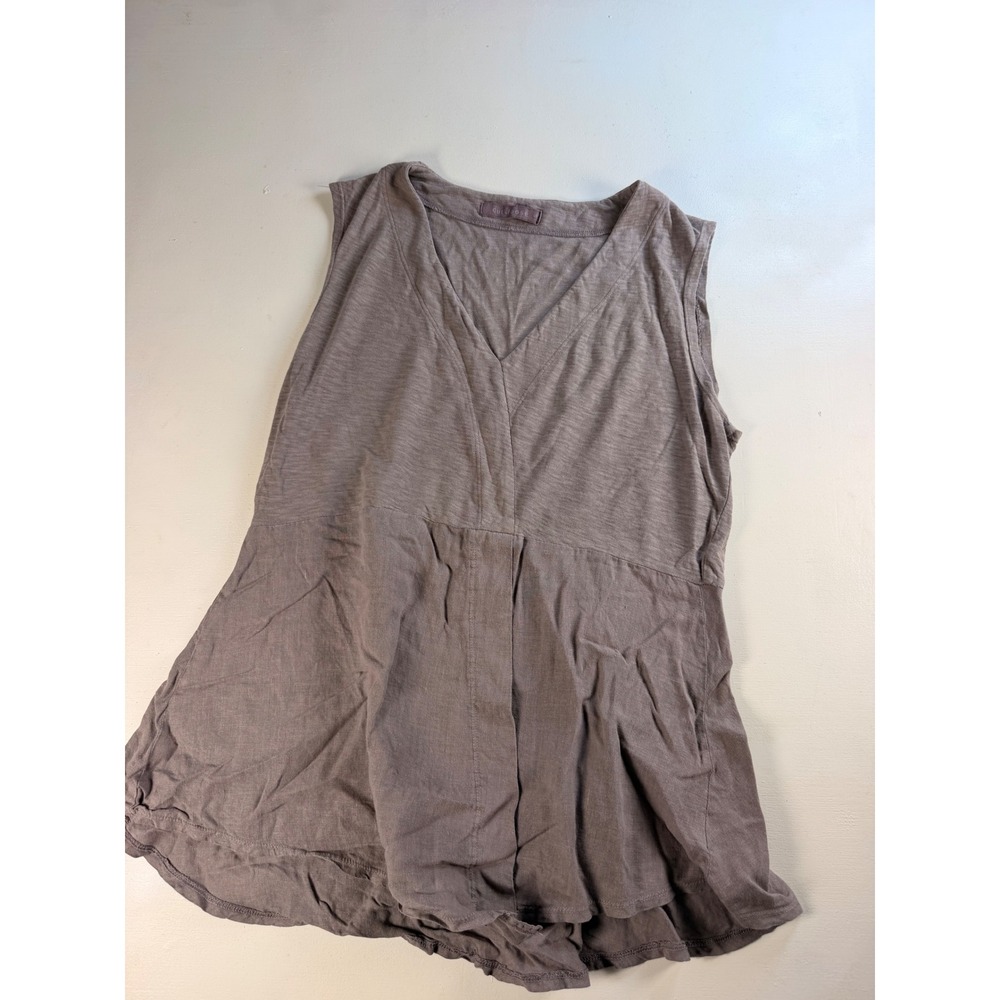 Cut‎ Loose Sleeveless Tunic Women Small Taupe Excellent V-Neck Pleated Lagenlook